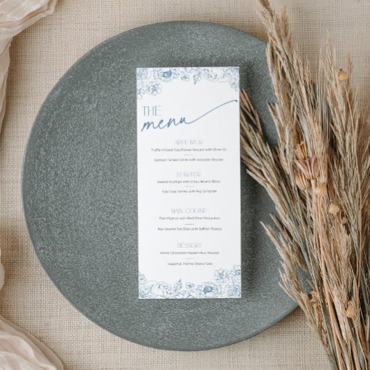 青いエレガント中華料理とドリンクのメニューカード