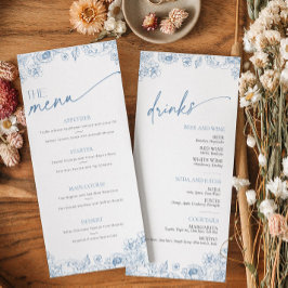 青いエレガント中華料理とドリンクのメニューカード