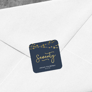 青いエレガント光の列70th誕生日パーティー スクエアシール