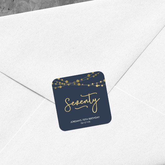 青いエレガント光の列70th誕生日パーティー スクエアシール