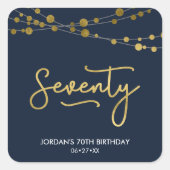 青いエレガント光の列70th誕生日パーティー スクエアシール (正面)