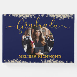 青いエレガント写真のスペインの卒業署名 ゲストブック