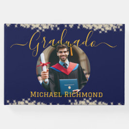 青いエレガント写真のスペインの卒業署名 ゲストブック