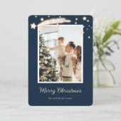 青いエレガント写真クリスマスカード シーズンカード (スタンド正面)