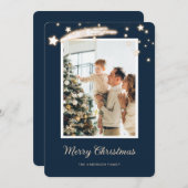 青いエレガント写真クリスマスカード シーズンカード (正面/裏面)