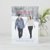 青いエレガント写真メリークリスマス シーズンカード (スタンド正面)