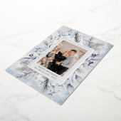 青いエレガント冬の葉の写真ホリデーカード 箔招待状 (回転した状態)