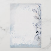 青いエレガント冬の葉の写真ホリデーカード 箔招待状 (裏面)