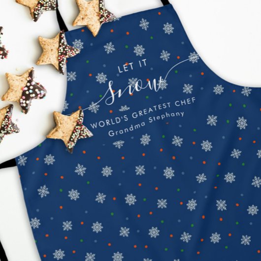 青いエレガント冬の雪片とドットカスタムの エプロン