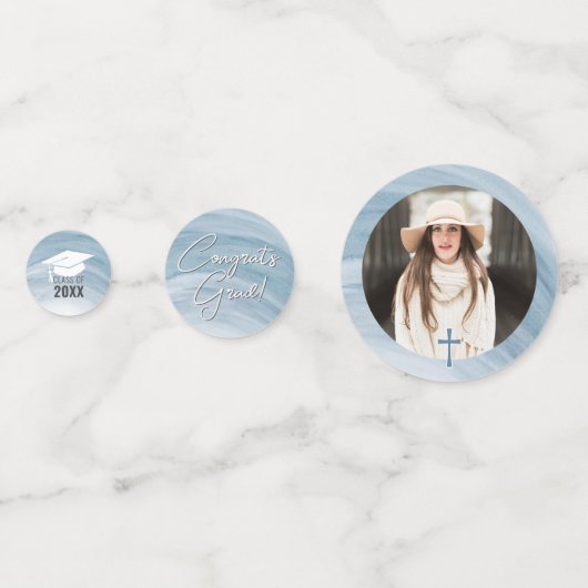 青いエレガント卒業式のカスタム写真 コンフェッティ (正面)