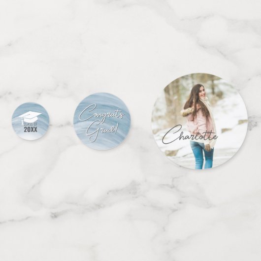 青いエレガント卒業式のカスタム写真 コンフェッティ (裏面)