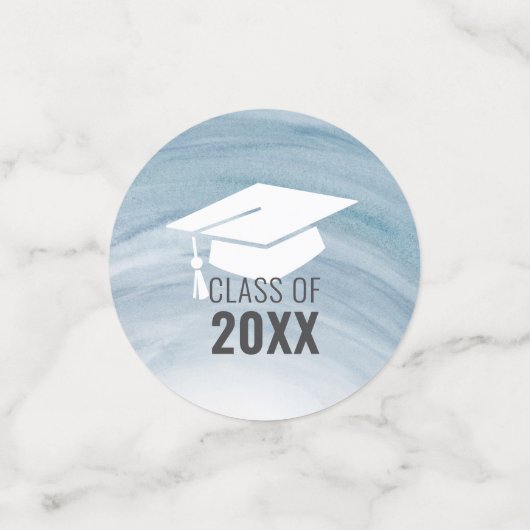 青いエレガント卒業式のカスタム写真 コンフェッティ (スモール正面)