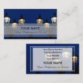 青いエレガント夜の古代のランタンライト 名刺 (正面/裏面)