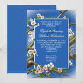 青いエレガント婚約パーティの招待 招待状 (正面/裏面)