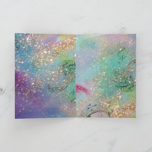 青いエレガント孔雀、宝石の石とクリスマスボウ シーズンカード (内部)