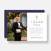 青いエレガント宗教少年の最初の共産写真 サンキューカード