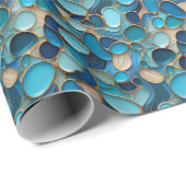 青いエレガント小石金ゴールドアクセント抽象芸術 ラッピングペーパー (ロールコーナー)