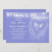 青いエレガント弦の光の木ロマンチ結婚ック 招待状 (正面/裏面)