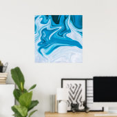 青いエレガント抽象芸術リップル |ポスター ポスター (ホームオフィス)