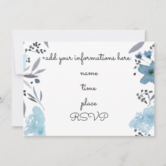 青いエレガント水の色の花の音楽リサイタル 招待状 (裏面)