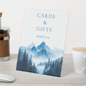 青いエレガント水彩山のカードとギフト 台座サイン (インサイチュ)