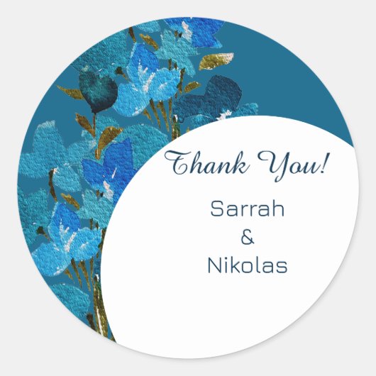 青いエレガント水色の野花 ラウンドシール (正面)