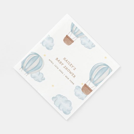 青いエレガント熱気球の雲の少年の赤ちゃんシャワー スタンダードランチョンナプキン (角)