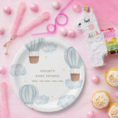 青いエレガント熱気球の雲の少年の赤ちゃんシャワー ペーパープレート (パーティー)