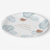 青いエレガント熱気球の雲の少年の赤ちゃんシャワー ペーパープレート (アングル)