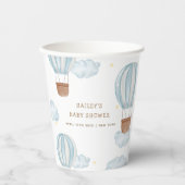 青いエレガント熱気球の雲の少年の赤ちゃんシャワー 紙コップ (正面)