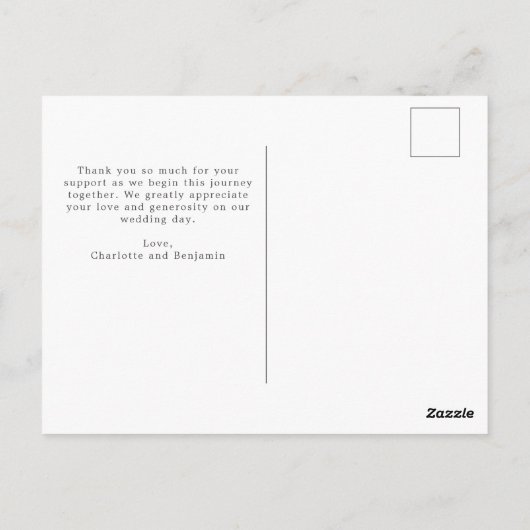 青いエレガント牡丹のフローラの結婚写真ありがとう ポストカード (裏面)