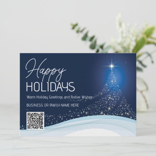 青いエレガント白いクリスマススターツリービジネス シーズンカード (スタンド正面)