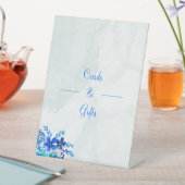 青いエレガント結婚式のカードと贈り物 台座サイン (インサイチュ)