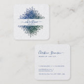 青いエレガント緑のマンダラ文字の署名 スクエア名刺 (正面/裏面)