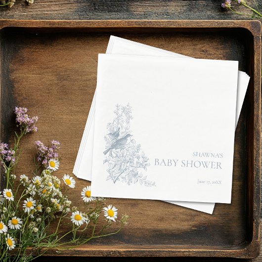 青いエレガント自然の鳥の赤ちゃんシャワー スタンダードランチョンナプキン