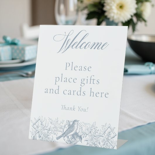 青いエレガント自然の鳥の赤ちゃんシャワー 台座サイン