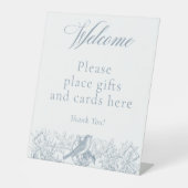 青いエレガント自然の鳥の赤ちゃんシャワー 台座サイン (正面)