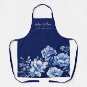 青いエレガント花のエプロン エプロン (正面)
