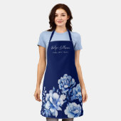 青いエレガント花のエプロン エプロン (着用した状態)