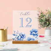 青いエレガント花のテーブル番号 アクリルサイン (ウェディング)