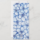 青いエレガント花の日付を保存 招待状 (裏面)