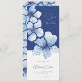 青いエレガント花の日付を保存 招待状 (正面/裏面)