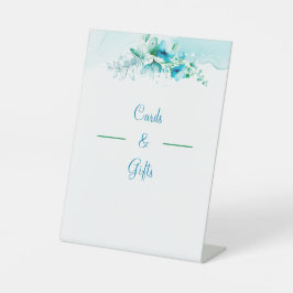 青いエレガント花婚式カードとギフト 台座サイン