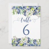 青いエレガント花結婚のテーブル番号 招待状 (正面)