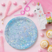 青いエレガント虹のホログラフィックマーブルアイス ペーパープレート (パーティー)