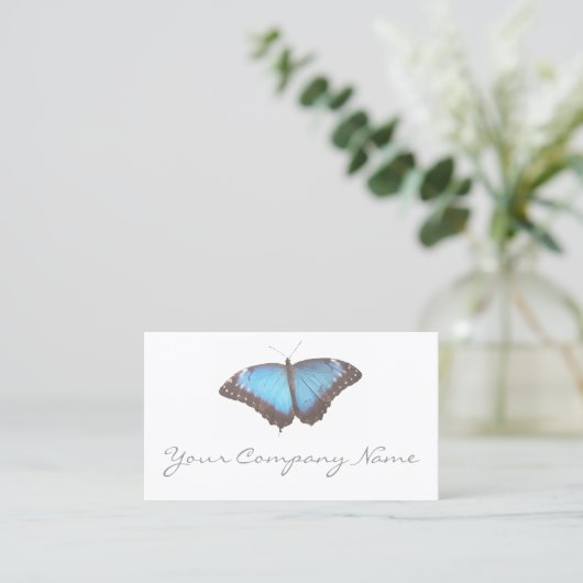 青いエレガント蝶 – 白い名刺 名刺 (スタンド正面)
