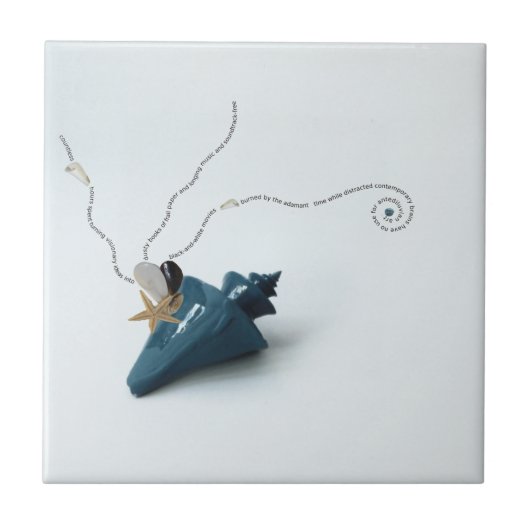 青いエレガント貝殻タイルとビーチの浴室 タイル (正面)