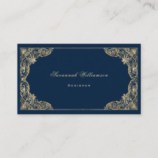 青いエレガント金ゴールドのカスタマイズ 名刺 (正面)