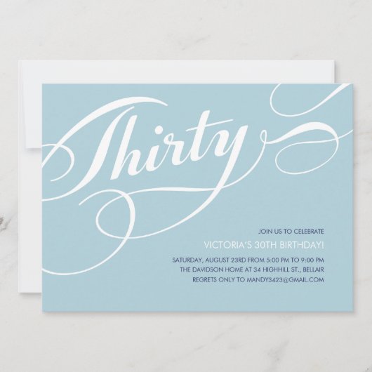 青いエレガント30歳の誕生日招待状 招待状 (正面)