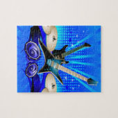 青いエレキギター、ドラム及びスピーカー ジグソーパズル (横)